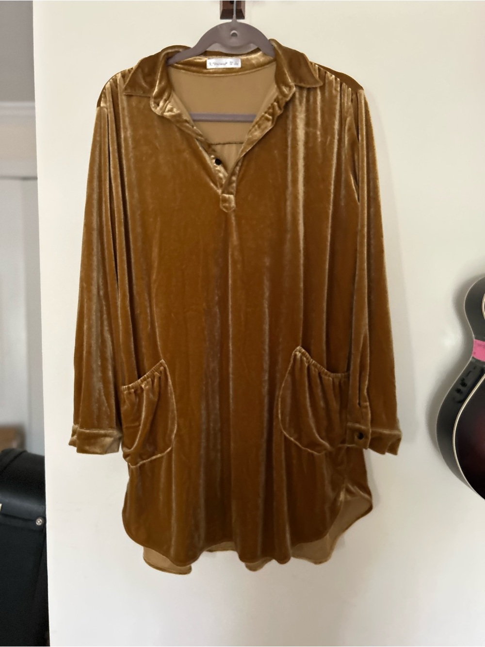 Velvet Long-Sleeve Tunic in Mustard